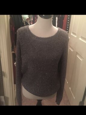 Ann Taylor Gray Sequin Knit Sweater